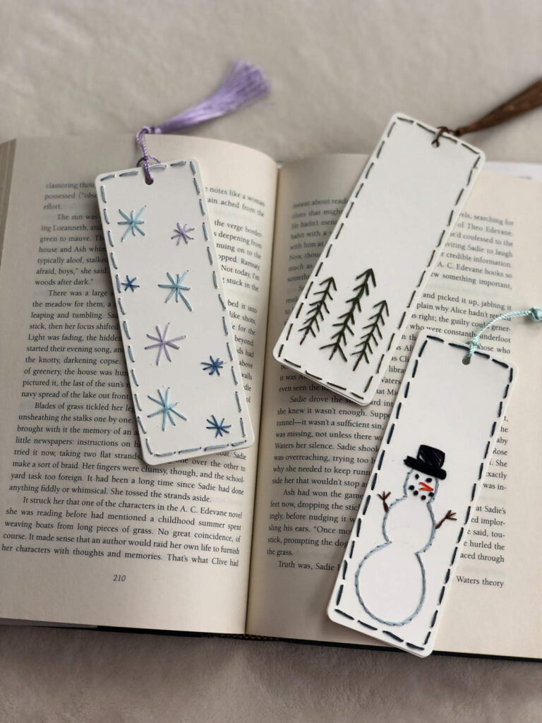 embroidered winter bookmarks