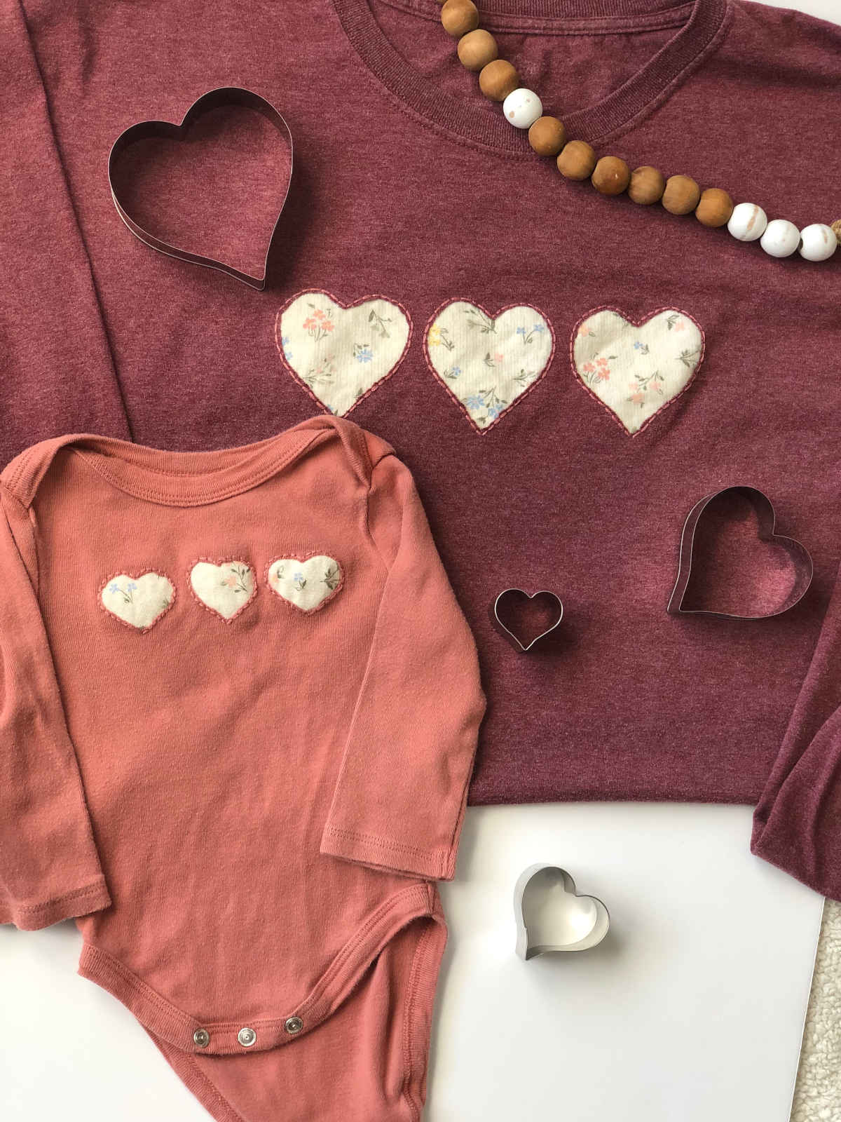 3 hearts reverse applique embroidered shirts