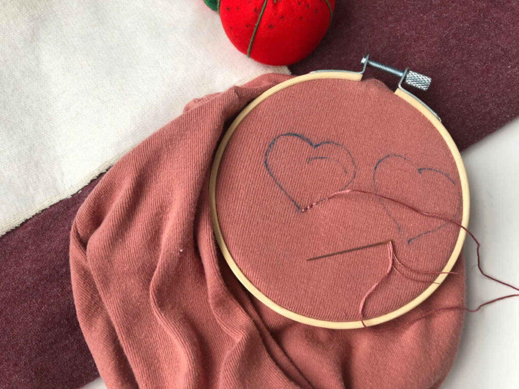 stitching reverse applique hearts