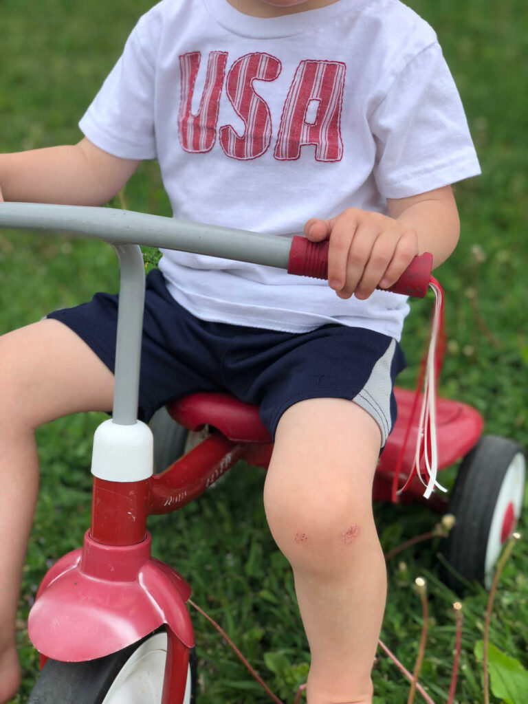 child wearing USA reverse applique shirt