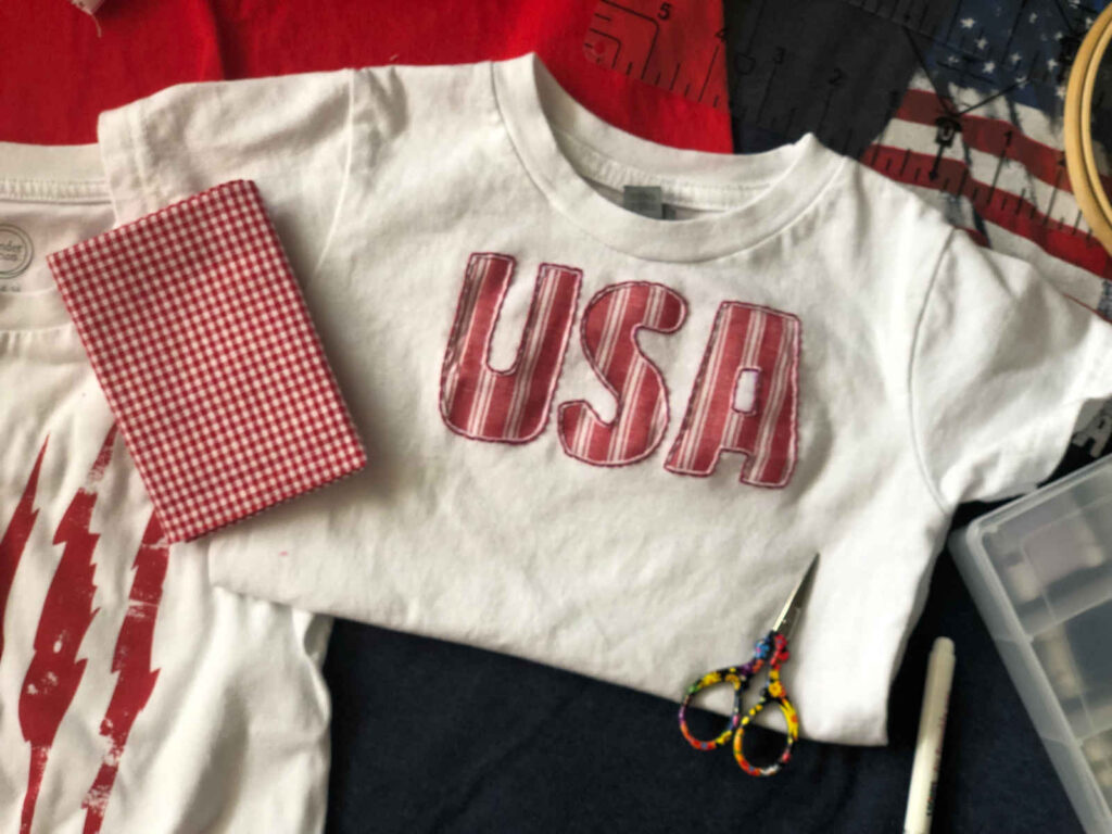 USA reverse applique embroidery tshirt